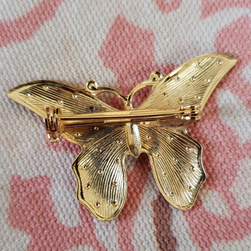 Vintage Gold Butterfly Brooch/ Pendant/ Dots - Picture 5 of 8
